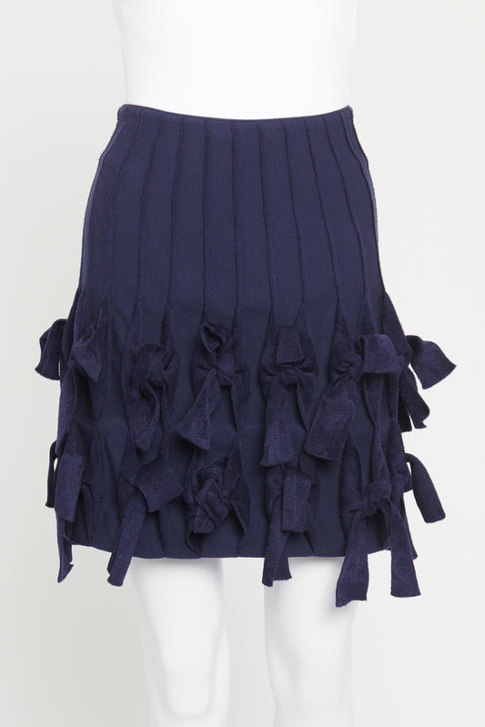 Blue Viscose Blend Preowned Bow Mini Skirt