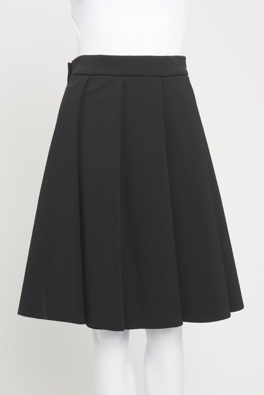 Black Polyester Blend Preowned A-Line Knee Length Skirt