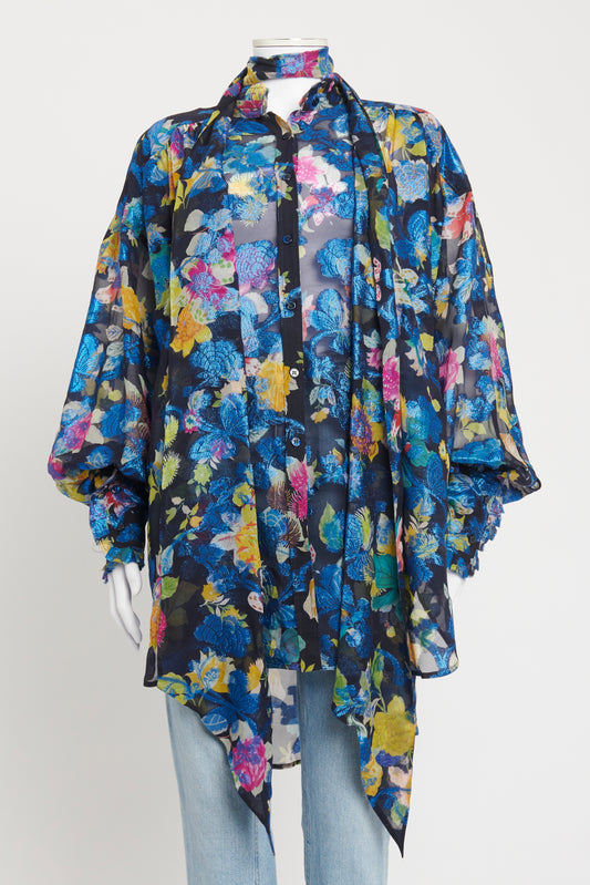 Blue Silk Blend Preowned Fil Coupe Oversized Blouse
