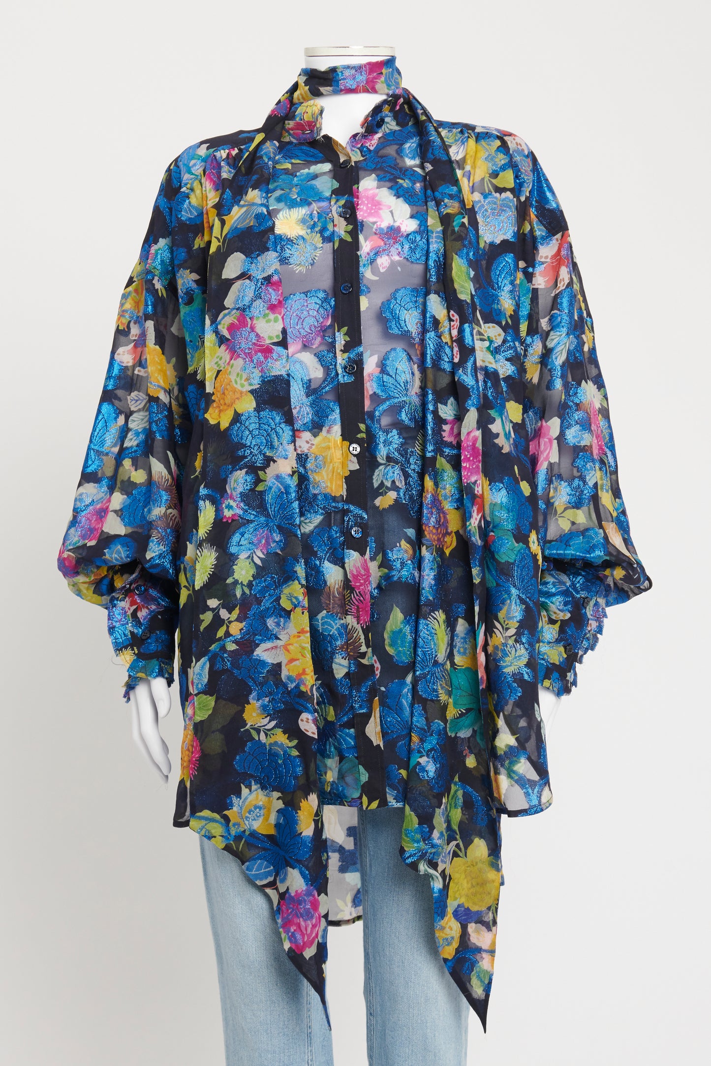 Blue Silk Blend Preowned Fil Coupe Oversized Blouse