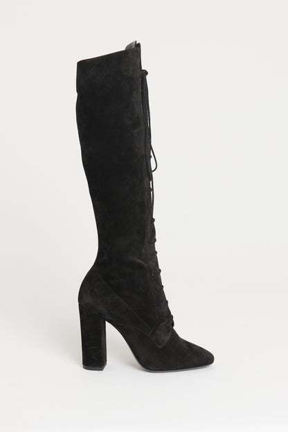 Black Suede Preowned Laura Lace Up Boots
