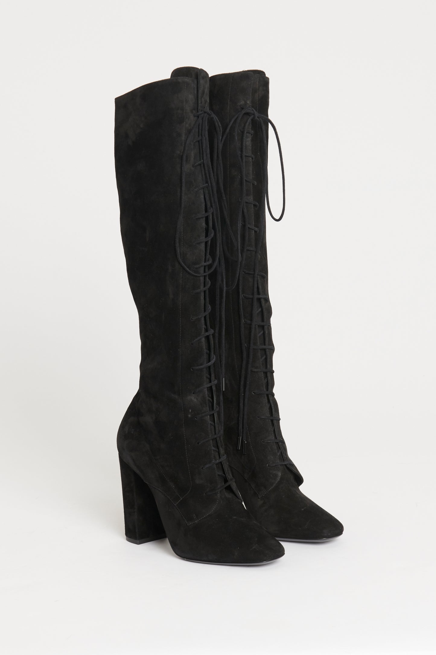 Black Suede Preowned Laura Lace Up Boots