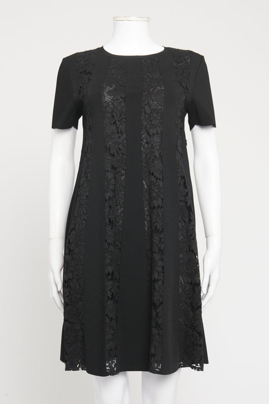 Black Viscose Blend Preowned Lace Trim Mini Dress