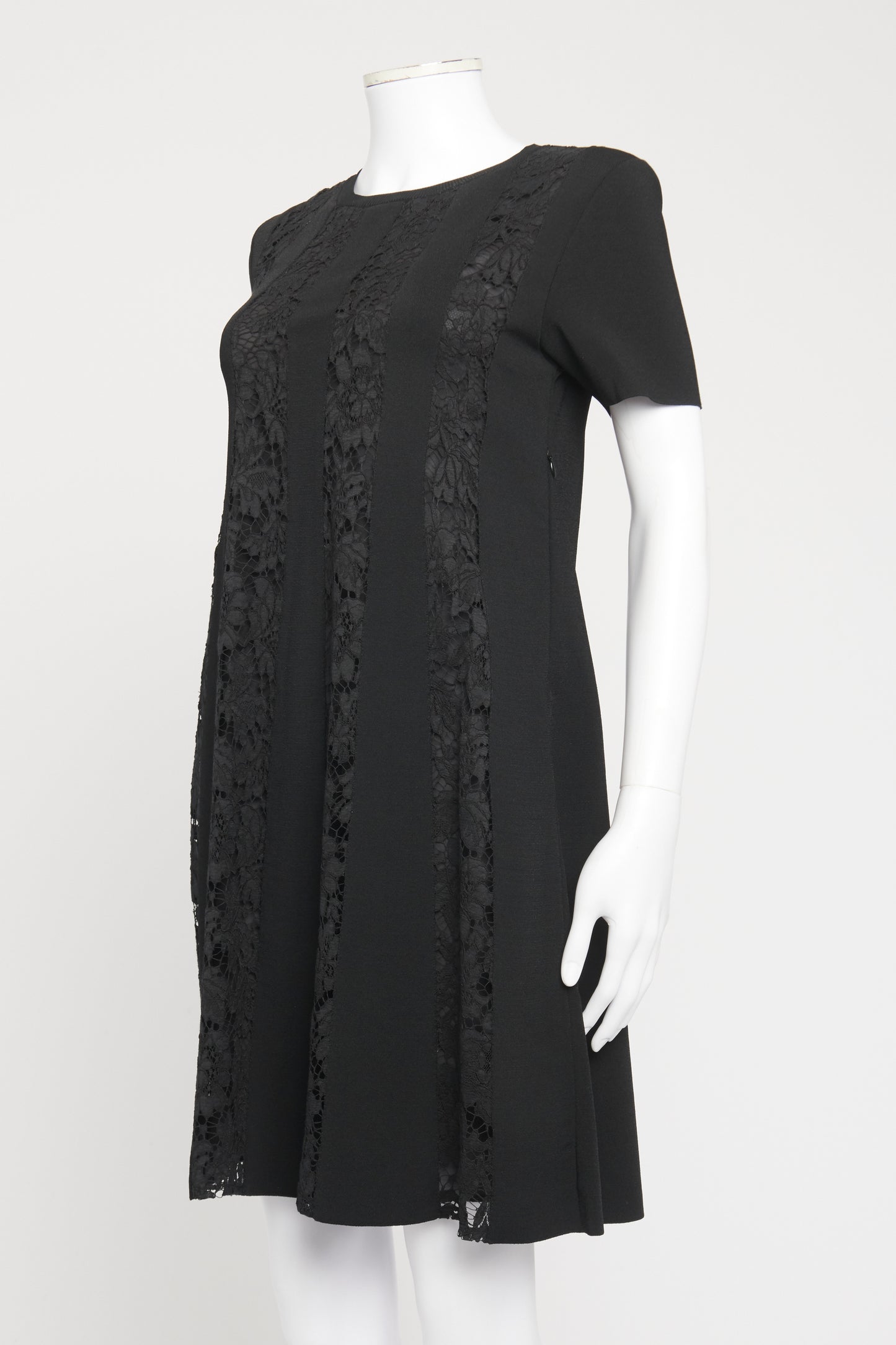 Black Viscose Blend Preowned Lace Trim Mini Dress