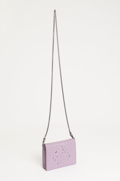 Lilac Intrecciato Leather Butterfly Preowned Chain Wallet