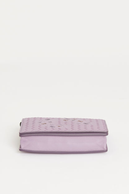 Lilac Intrecciato Leather Butterfly Preowned Chain Wallet