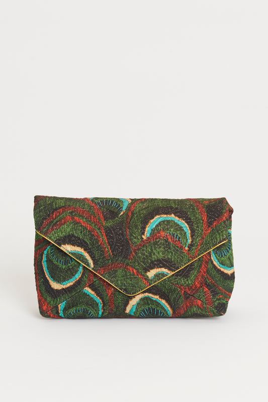 Peacock Jacquard Envelope Preowned Clutch