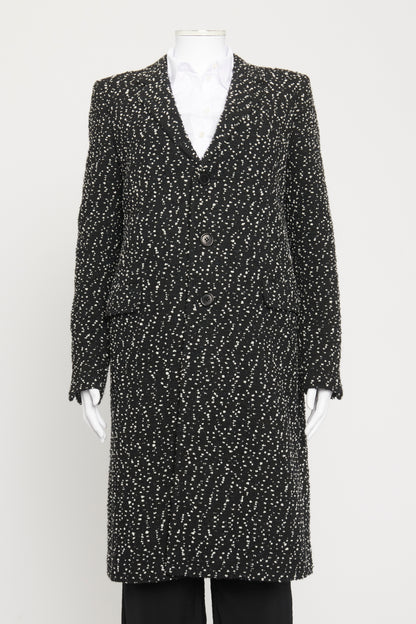 Black Cotton Blend Preowned Woven Tweed Coat