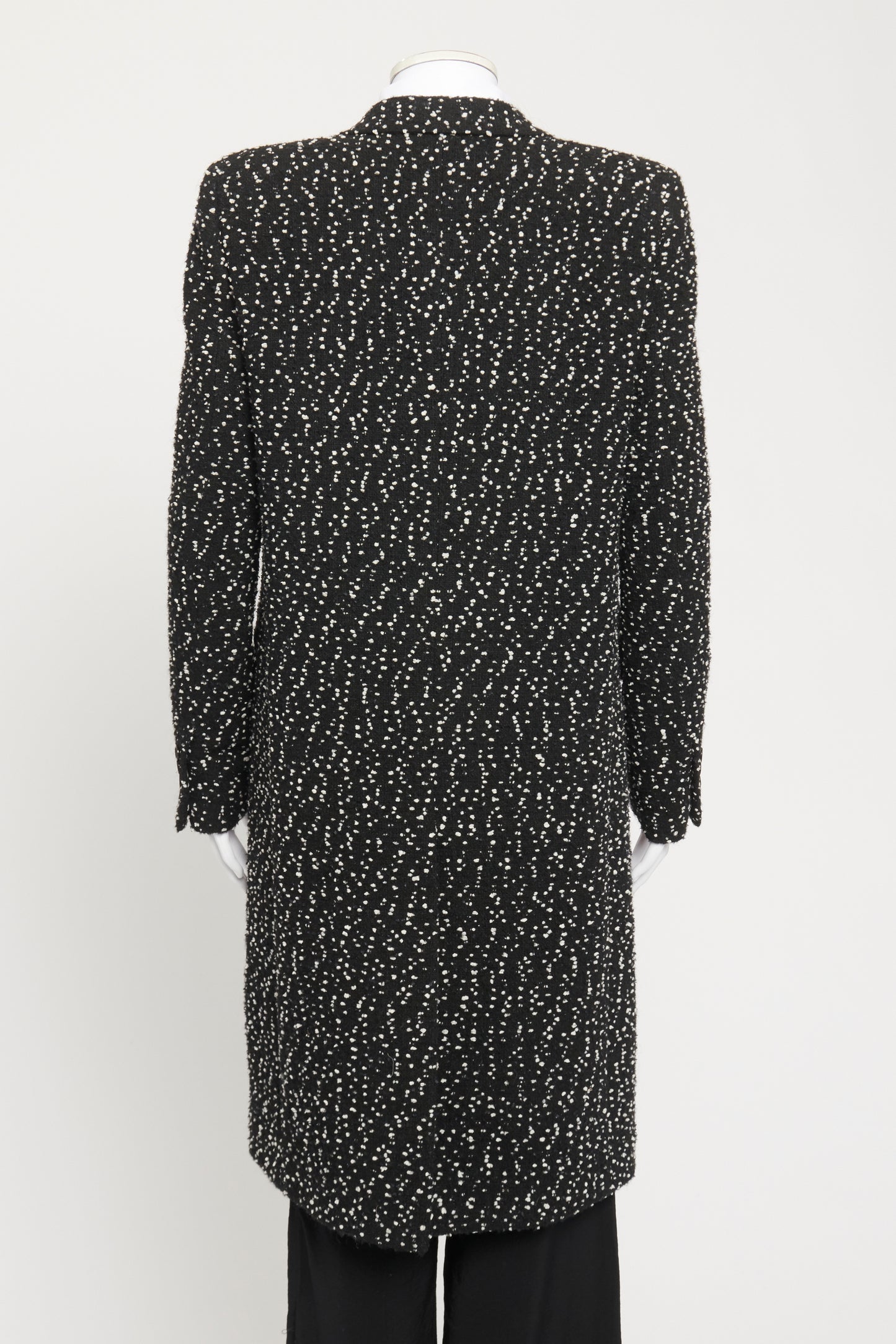 Black Cotton Blend Preowned Woven Tweed Coat