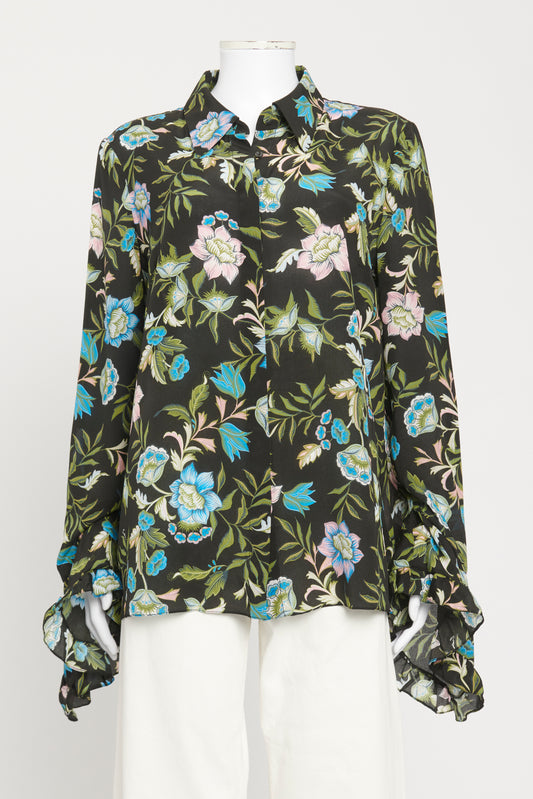 Black Silk Preowned Floral Alaric Blouse