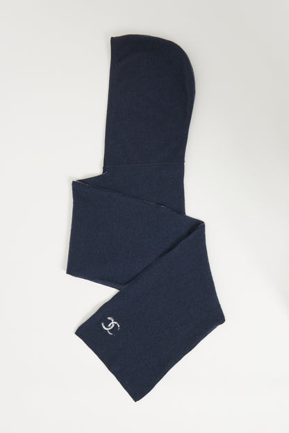 Navy Cashmere Preowned Hooded Scarf