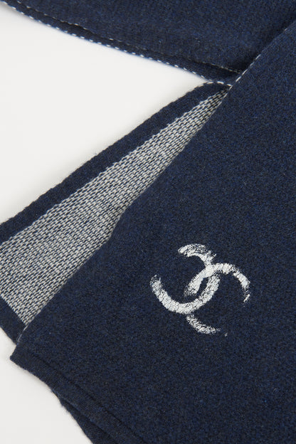 Navy Cashmere Preowned Hooded Scarf