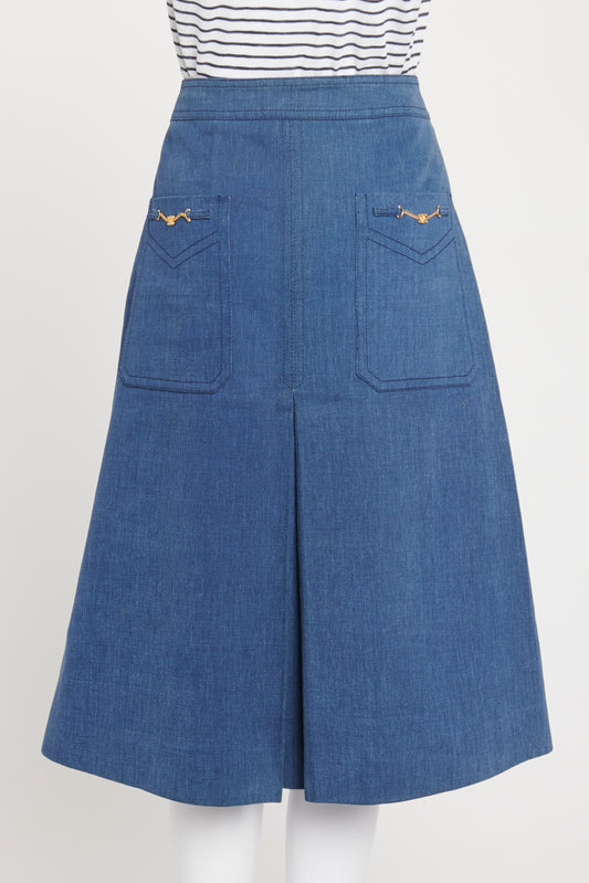 Blue Cotton A-Line Preowned Skirt