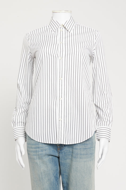 Black and White Pinstriped Cotton Preowned Shirt