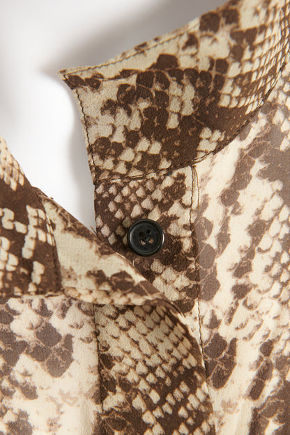 Khaki Silk Chiffon Preowned Long Sleeved Snakeprint Shirt