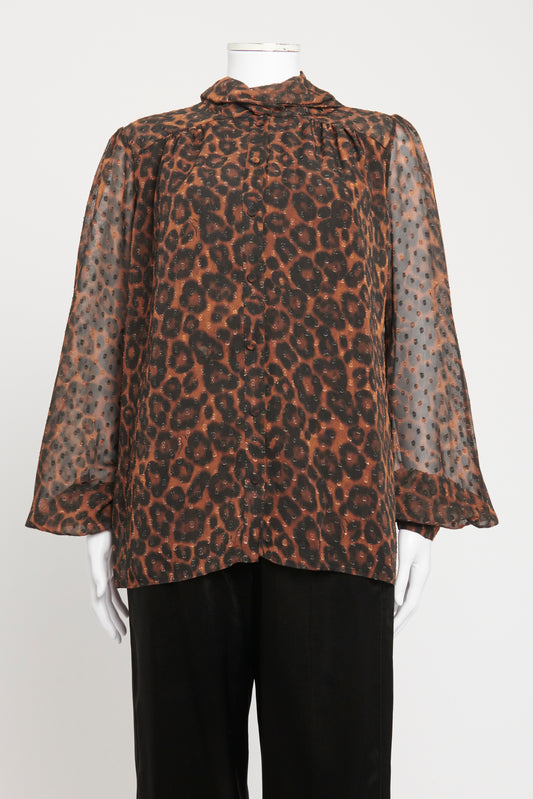 Brown Polyester Preowned Leopard Lucien Blouse