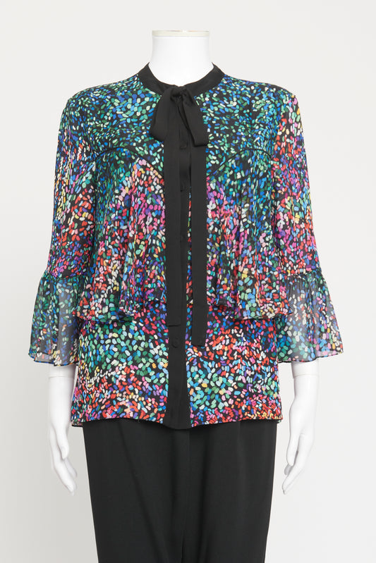 Black Silk Preowned Printed Tiered Blouse