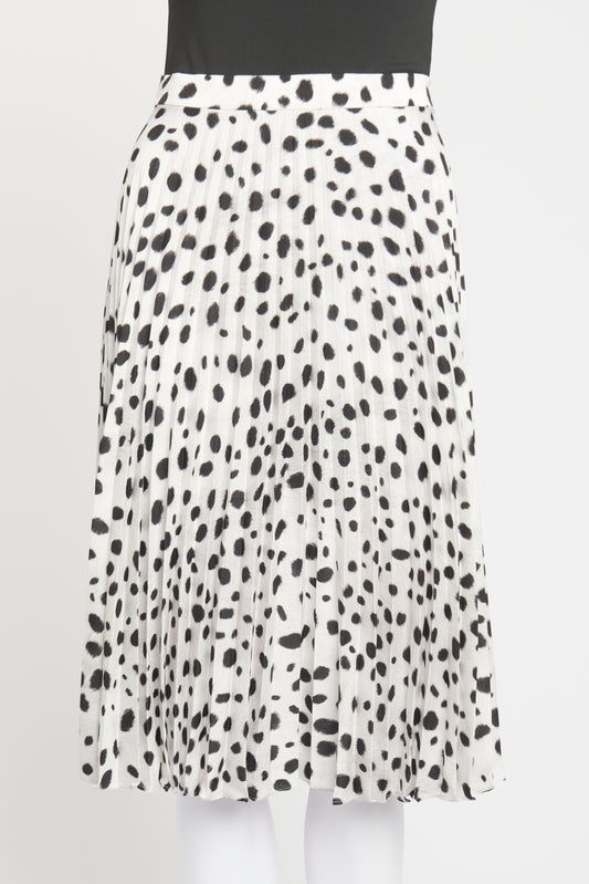 White Polyester Preowned Dalmatian Midi Skirt