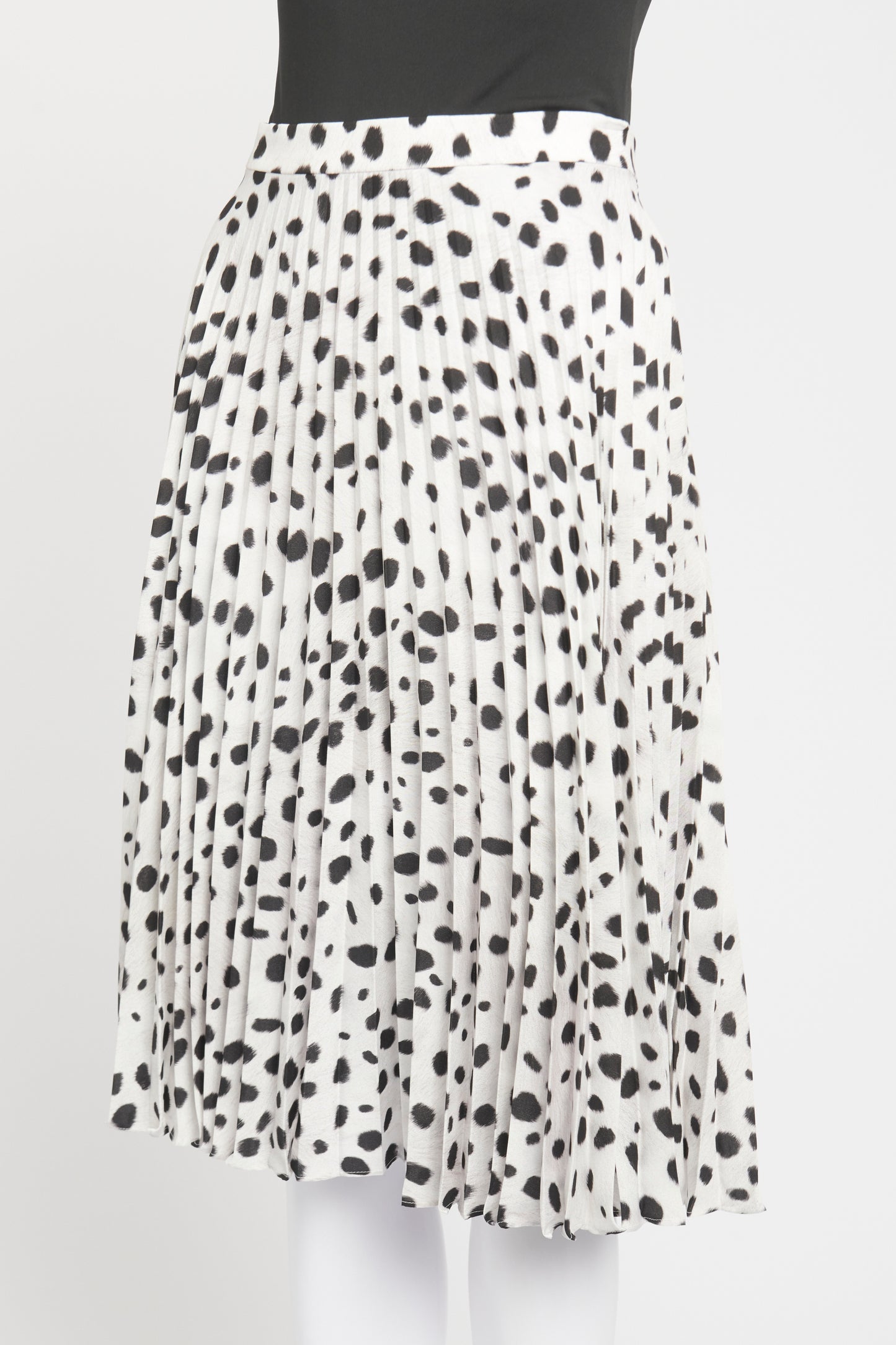 White Polyester Preowned Dalmatian Midi Skirt