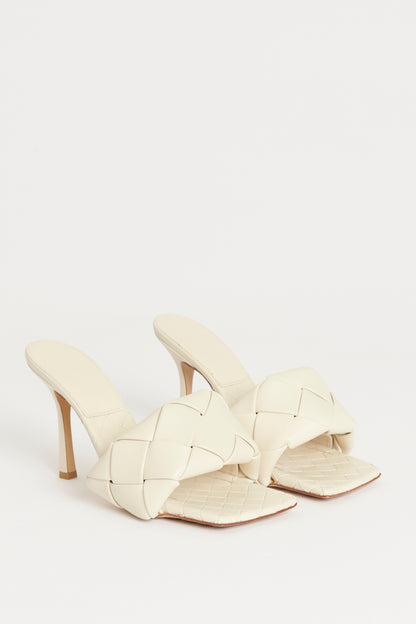 White Leather Preowned Quilted Intrecciato Lido Mules