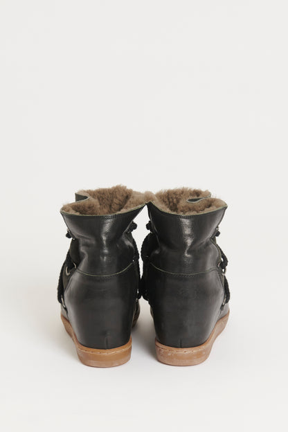 Black Leather Preowned Nowles Shearling Snow Boots