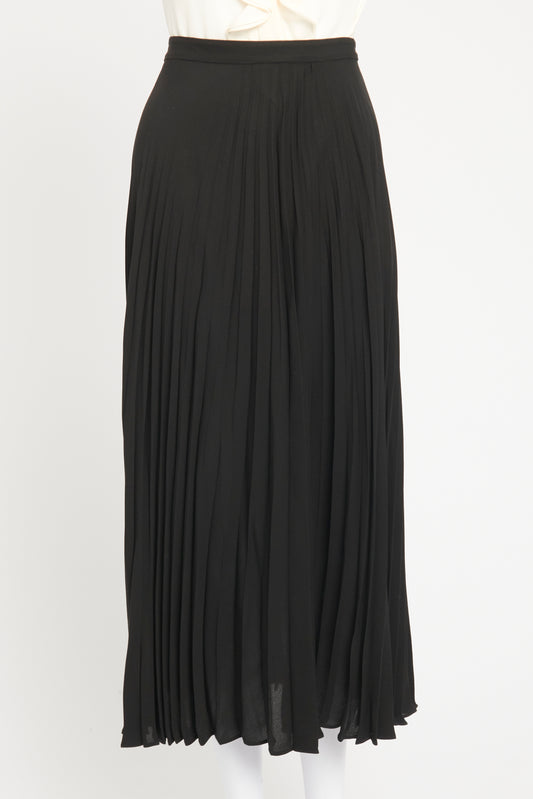 Black Viscose Preowned Pleated Midi Skirt