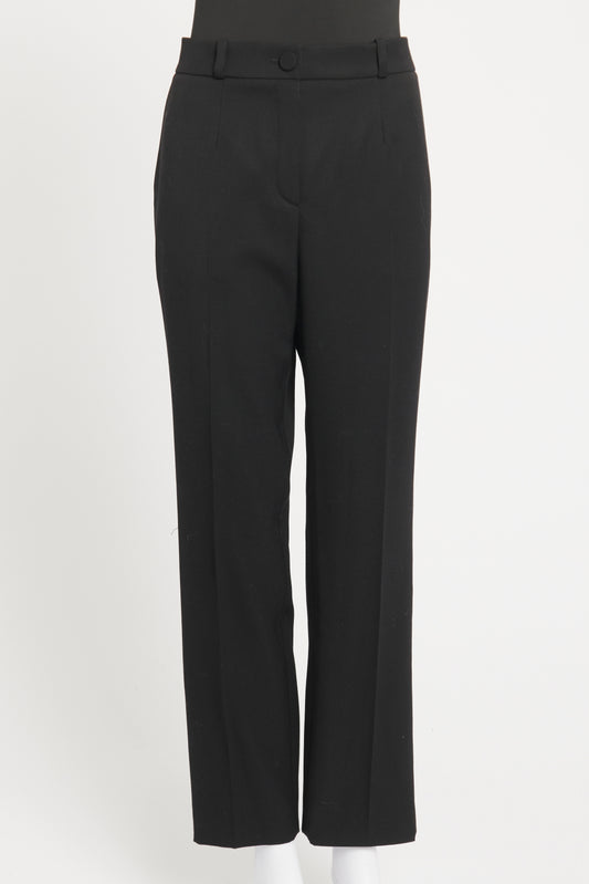 Black Wool Preowned Rhinestone Striped Trousers