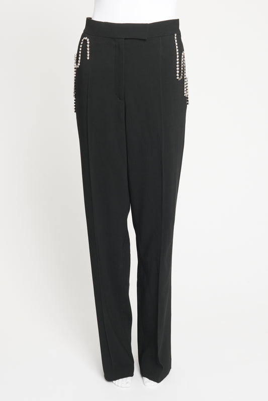Black Viscose Blend Preowned Sqwiggle Cup chain Trousers
