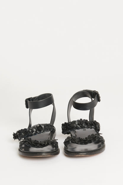 Black Leather Preowned Garden Couture Sandals