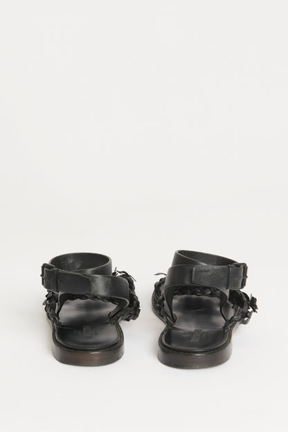 Black Leather Preowned Garden Couture Sandals