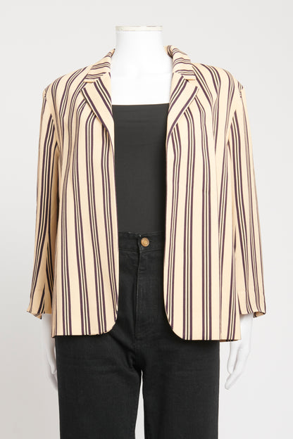 Beige Viscose Preowned Striped Single Breasted Blazer