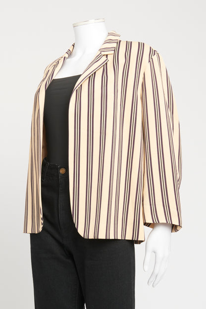 Beige Viscose Preowned Striped Single Breasted Blazer