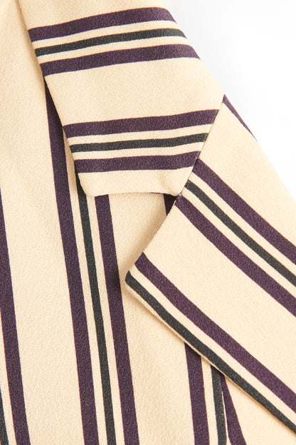 Beige Viscose Preowned Striped Single Breasted Blazer