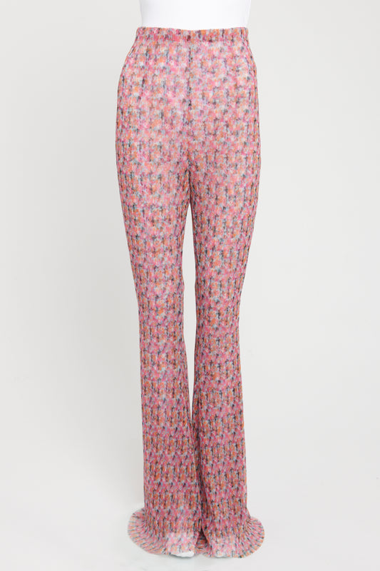 Pink Polyester Preowned Floral Pleated Flared trousers