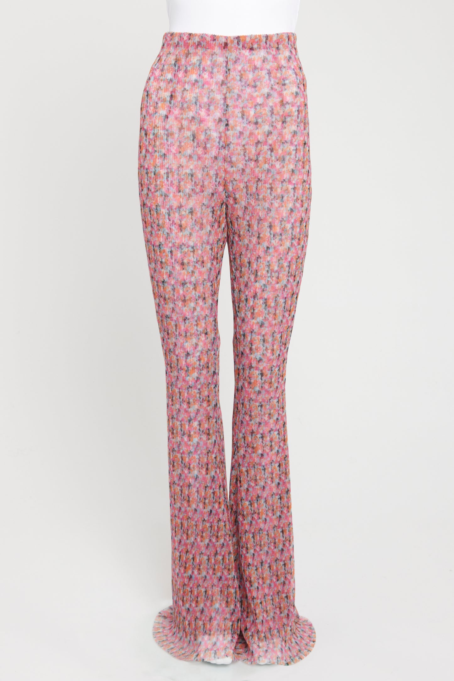 Pink Polyester Preowned Floral Pleated Flared trousers