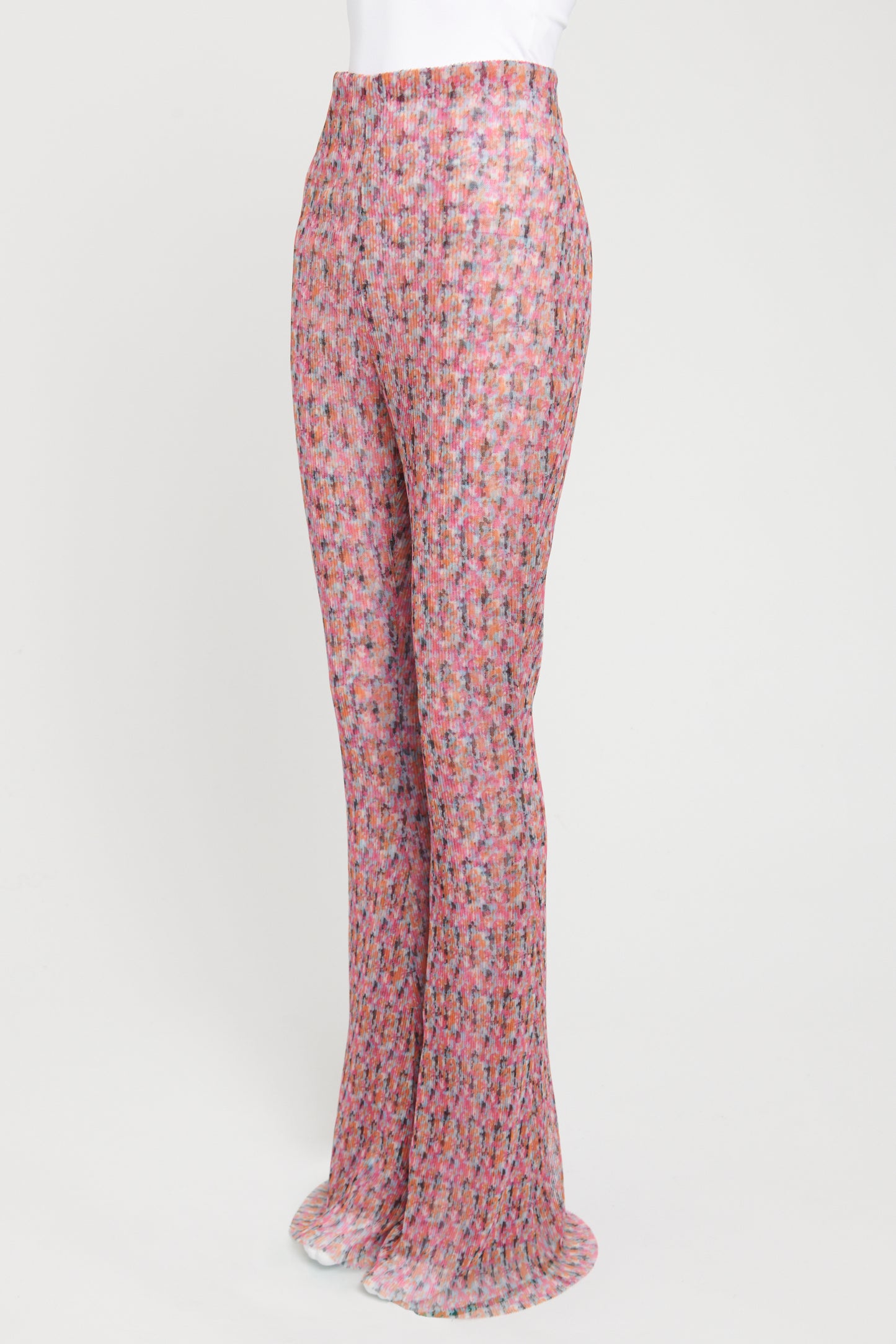 Pink Polyester Preowned Floral Pleated Flared trousers