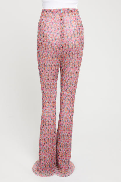 Pink Polyester Preowned Floral Pleated Flared trousers