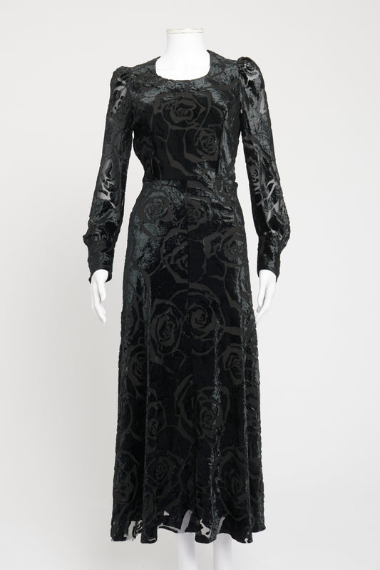 2012 Black Rayon Blend Preowned Devore Maxi Dress