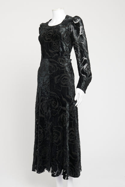 2012 Black Rayon Blend Preowned Devore Maxi Dress