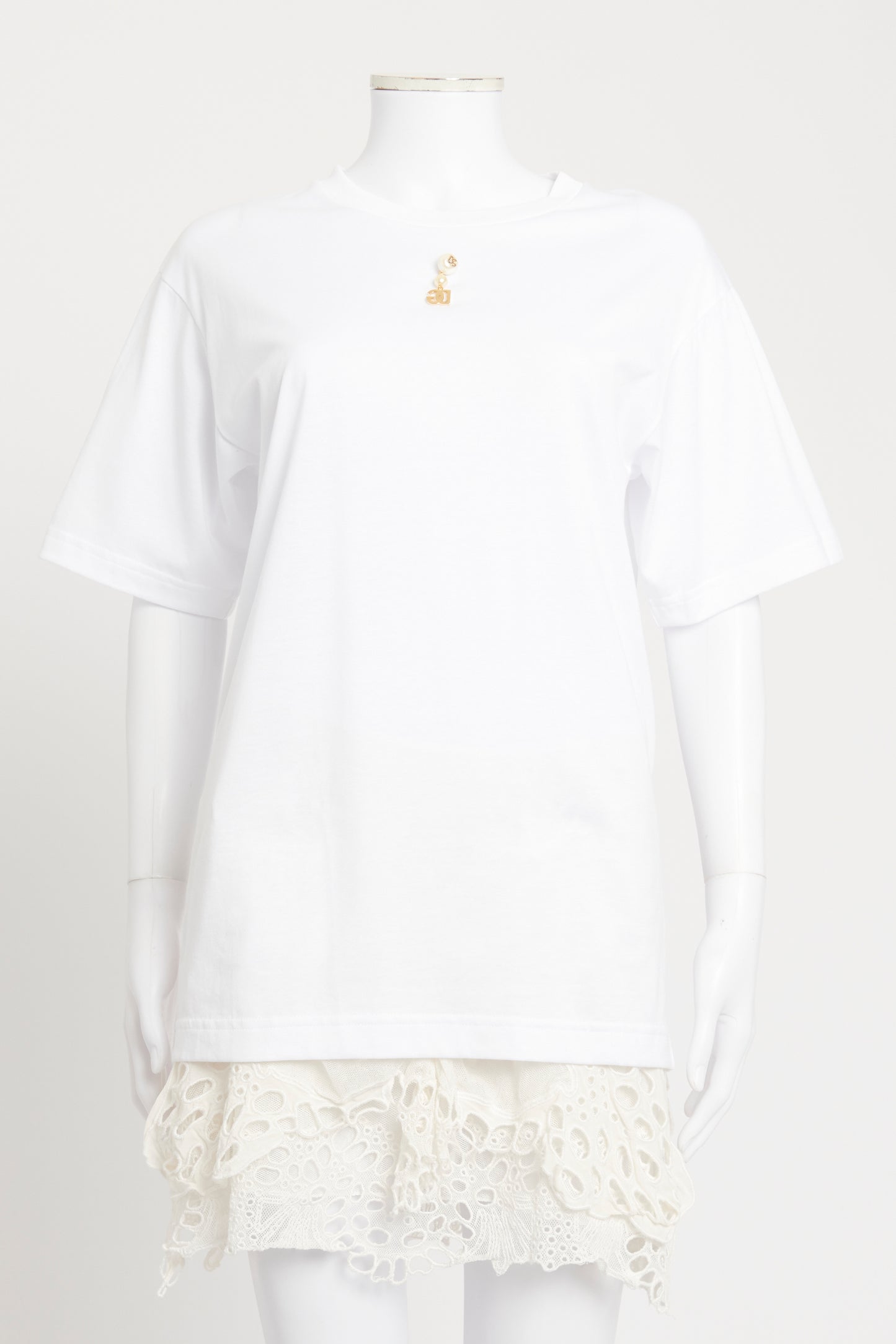 White Polyester Blend Preowned Pearl Drop T-shirt