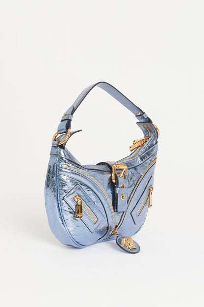 Blue Metallic Leather Preowned Repeat Small Hobo Shoulder Bag