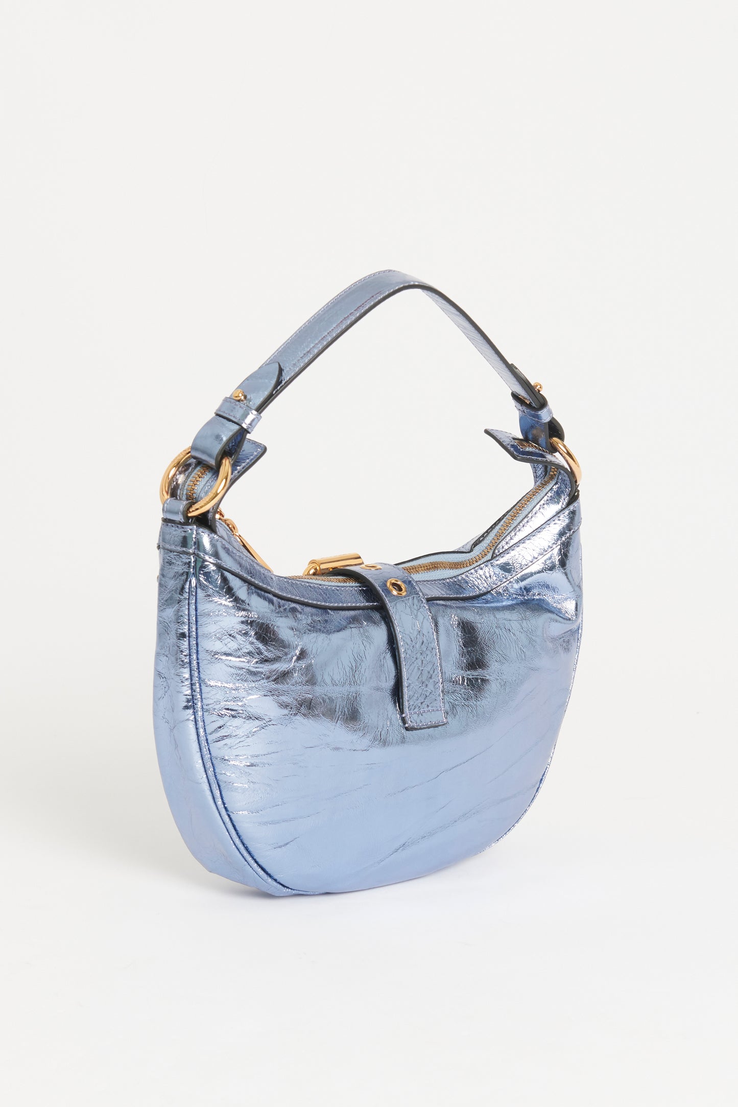Blue Metallic Leather Preowned Repeat Small Hobo Shoulder Bag