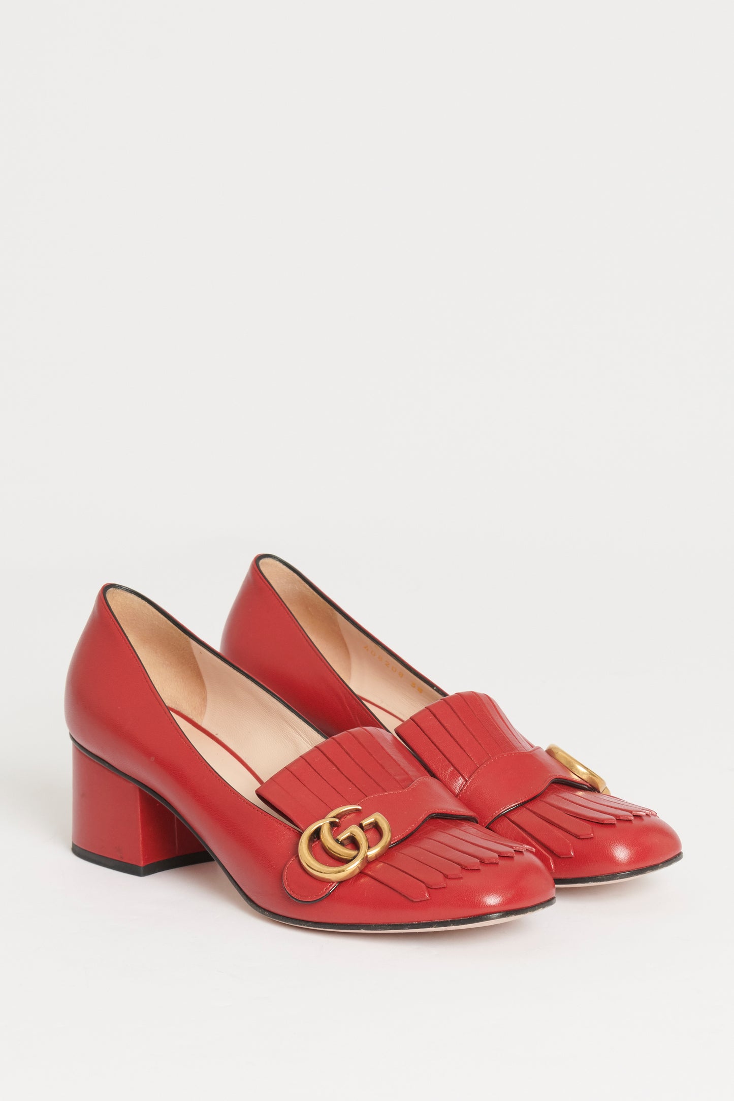 Red Leather Preowned Marmont Fringed Loafer Style Pumps