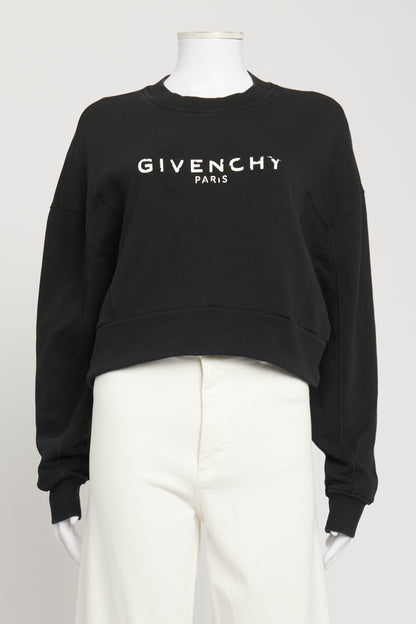 Black Cotton Cropped Preowned Sweatshirt