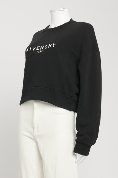 Black Cotton Cropped Preowned Sweatshirt