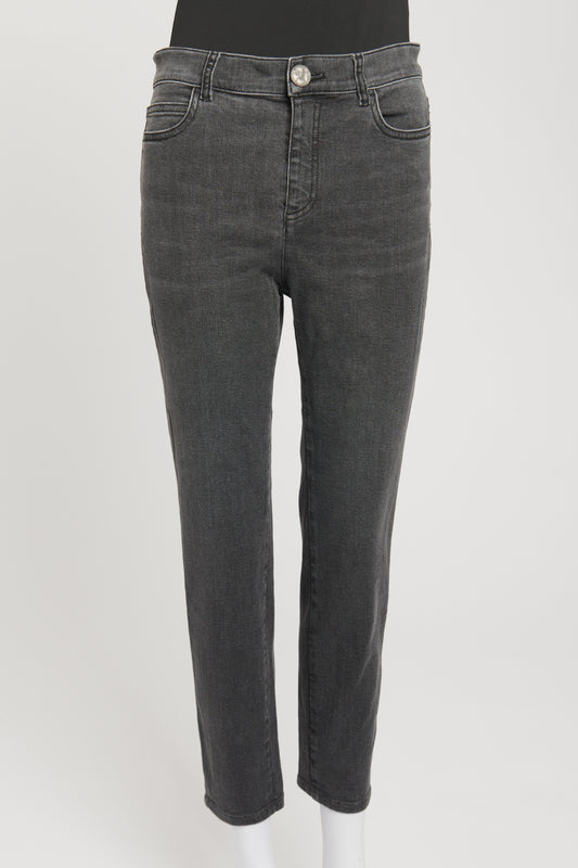 Grey Cotton Blend Preowned Washed Skinny Jeans