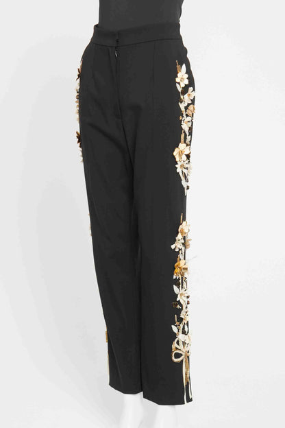 Black Wool Preowned Embellished Trousers