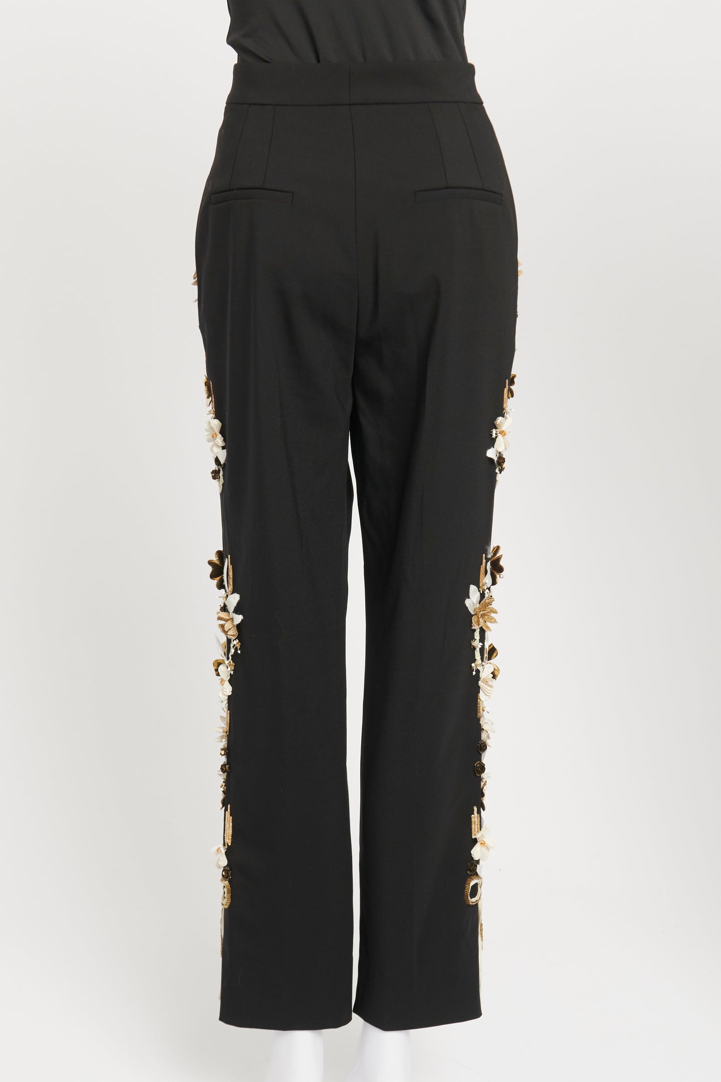 Black Wool Preowned Embellished Trousers