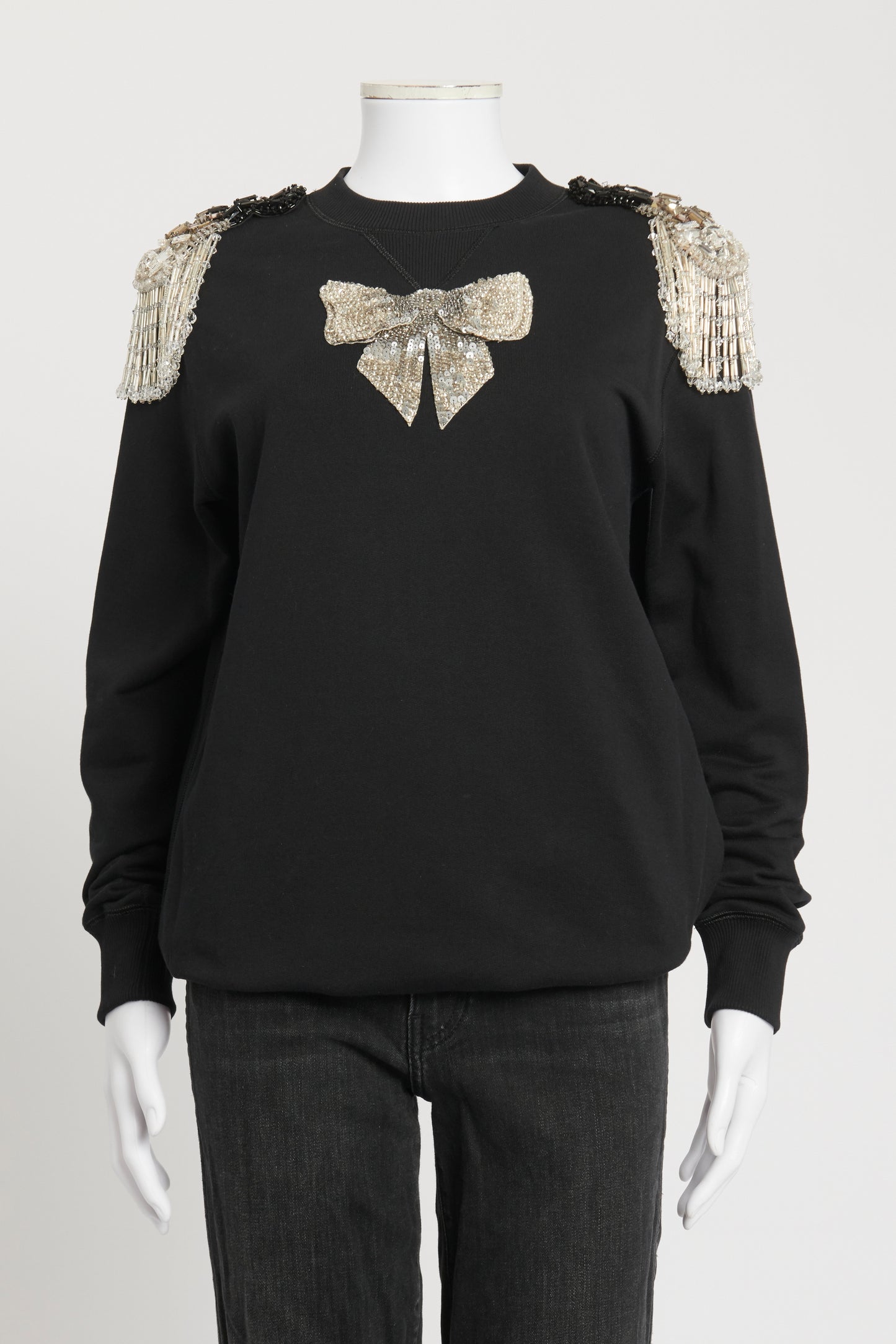 Black Cotton Preowned Embellished Sweatshirt