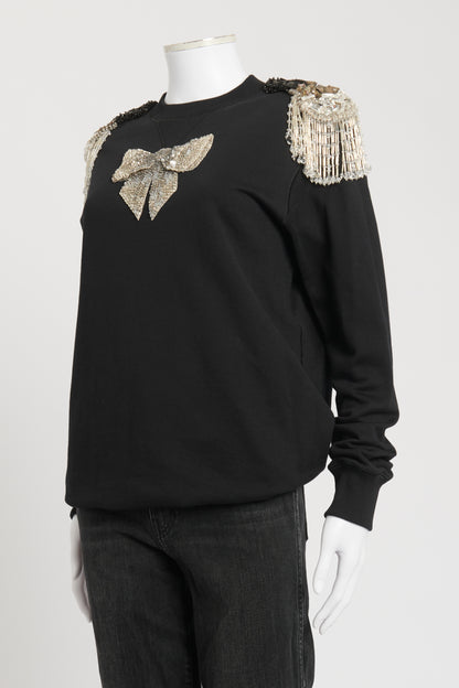 Black Cotton Preowned Embellished Sweatshirt